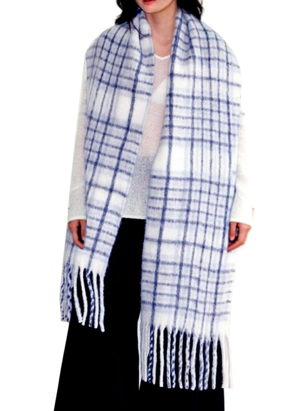 Cozy Thick Wool Scarf for All, Colorful Plaid Long Shawl for Winter Warmth